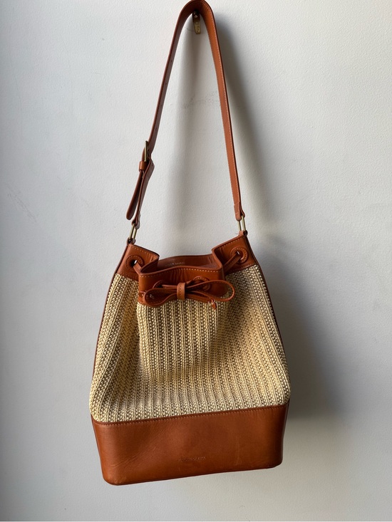 Mansur Gavriel Handbags - Mansur Gavriel Raffia and Leather Bucket Bag